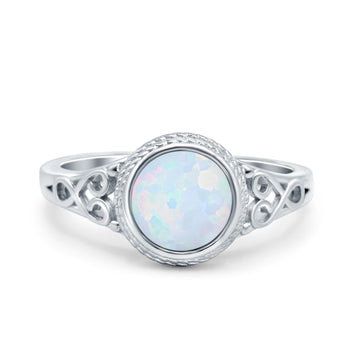 Art Deco Wedding Ring Solitaire Lab Created White Opal 925 Sterling Silver